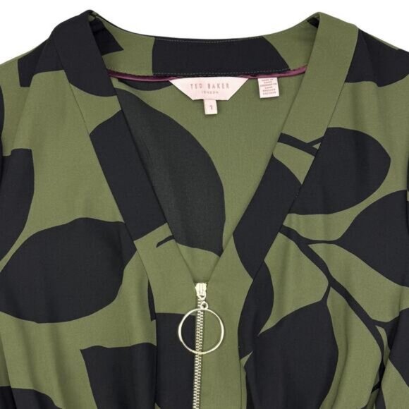 TED BAKER Telavee Maple Swirl Zip Front Dress In Khaki Size 4 - Picture 9 of 12